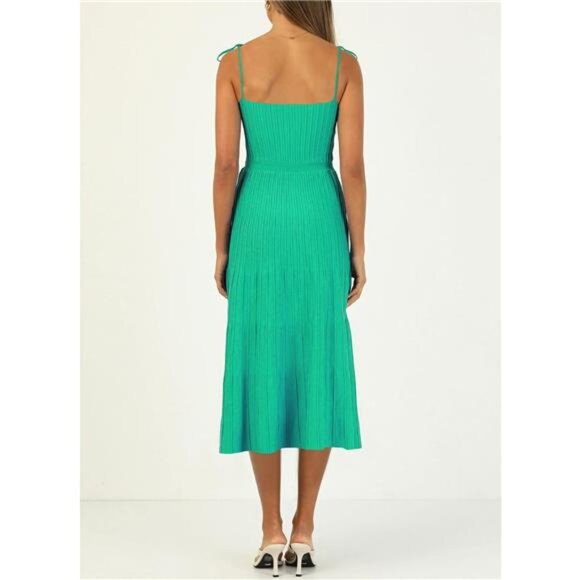 Women's Ribbed Knit Summer Maxi Dress – Tie Straps, Square Neck, Party-Ready - Picture 5 of 7